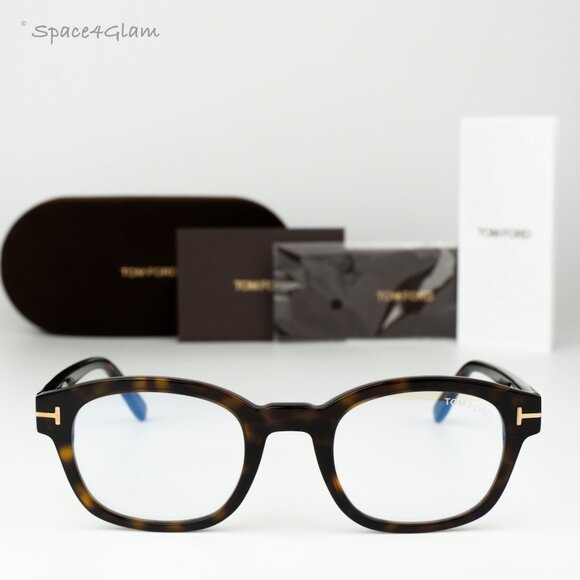 Tom Ford Men Eyeglasses Havana Blue Light Block Square FT5808 052 BRAND NEW - Picture 1 of 9